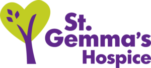 Logo reads St Gemma's Hospice with an illustration of a tree in green and purple